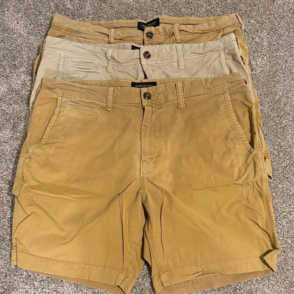 American Eagle Outfitters Tan and Cream Flat Front Shorts Bundle
